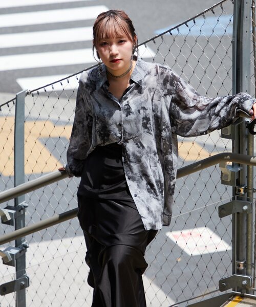 Mavie..7 柄シャツ ブラック Free サイズ Mavie..7 ブラウス シャツ 「Mavie..7」シアー柄シャツ