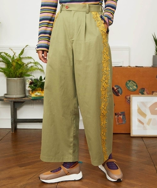 ワイドパンツ パンツ Encaje de Animal フラワーレースワイドパンツ レディース