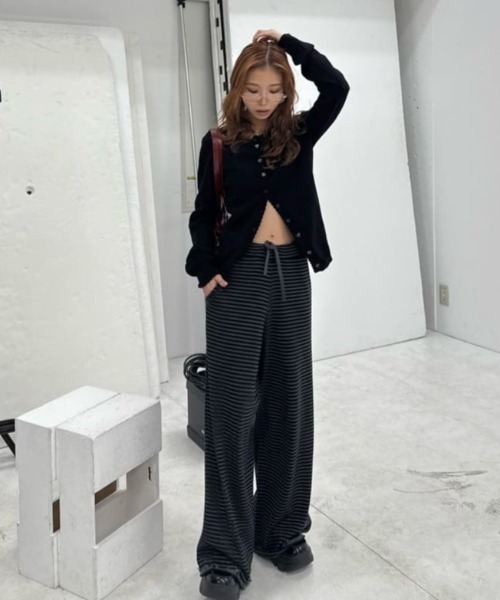 SLY（スライ） スラックス パンツ BORDER KNIT RELAX PT ボーダー