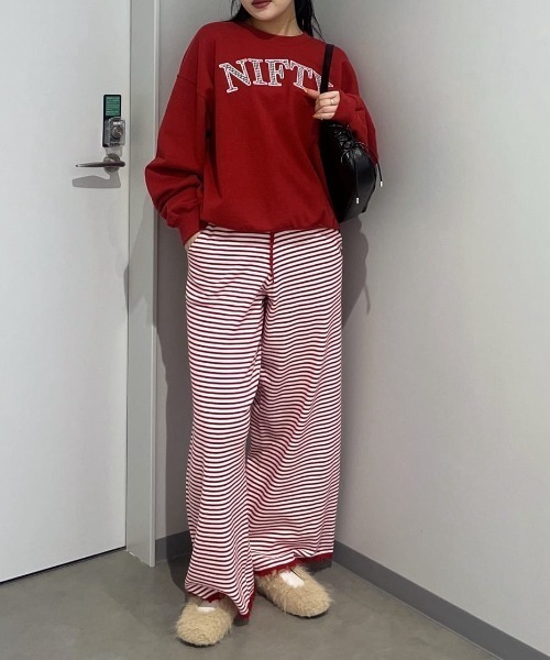 SLY（スライ） スラックス パンツ BORDER KNIT RELAX PT ボーダー