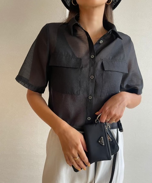 「TRUNC」 半袖シャツ FREE グレイッシュベージュ レディース_画像3