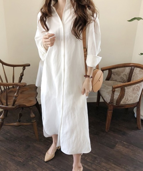 ReRe シャツワンピース Iラインシルエットロングシャツワンピース