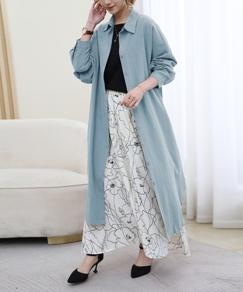 ReRe シャツワンピース Iラインシルエットロングシャツワンピース