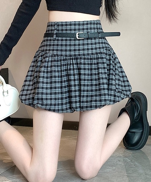 leune（ルネ） スカート ベルト付きチェック柄バルーンスカート