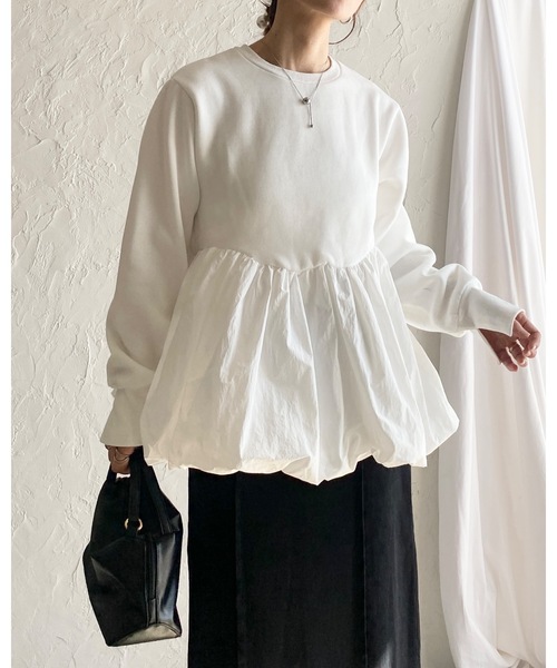 She's Closet 異素材切替バルーンペプラムトップス レディース