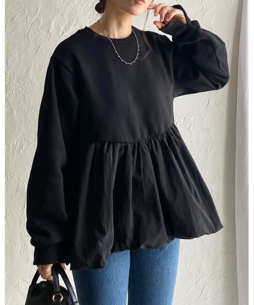 She's Closet 異素材切替バルーンペプラムトップス レディース