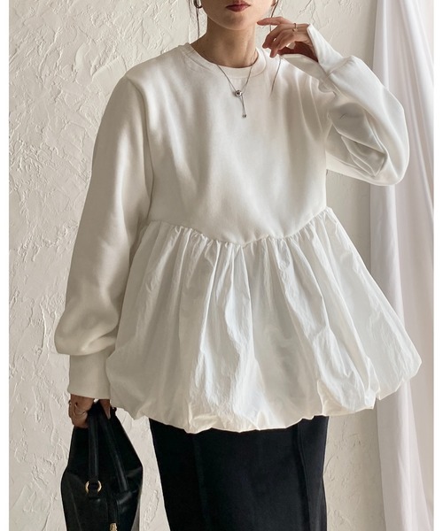 She's Closet 異素材切替バルーンペプラムトップス レディース