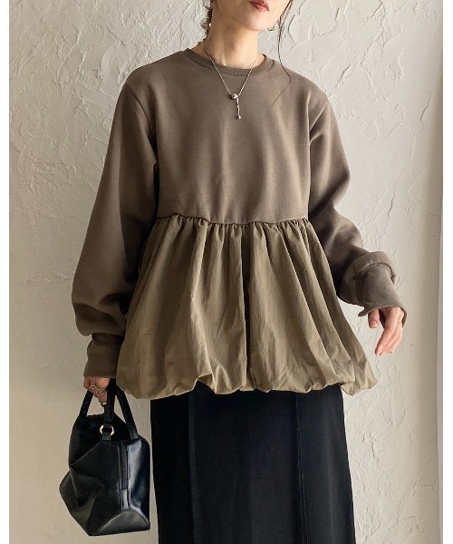 She's Closet 異素材切替バルーンペプラムトップス レディース