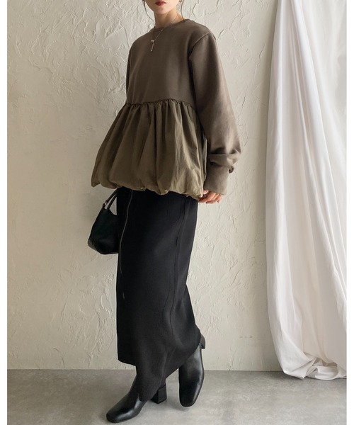 She's Closet 異素材切替バルーンペプラムトップス レディース