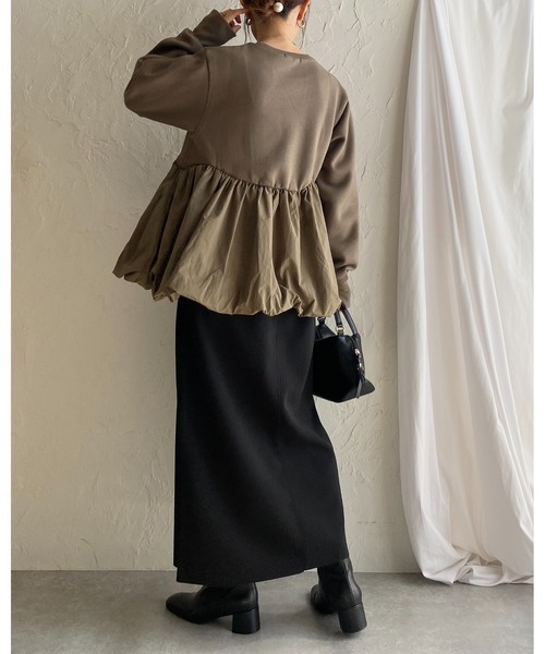 She's Closet 異素材切替バルーンペプラムトップス レディース