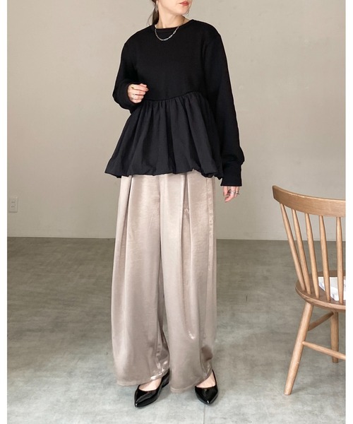 She's Closet 異素材切替バルーンペプラムトップス レディース