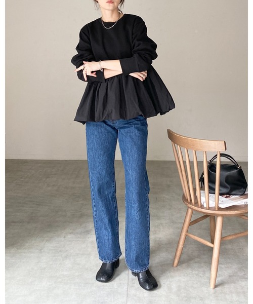 She's Closet 異素材切替バルーンペプラムトップス レディース