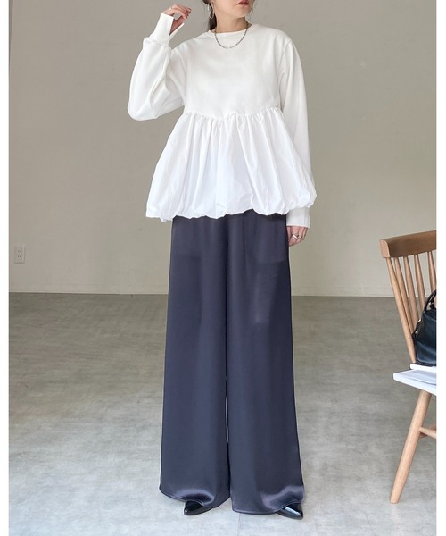 Fit more バルーン切り替えペプラムトップス 新品未使用 タグ付き Fit more（フィットモア） tシャツ バルーン切り替えペプラムトップス