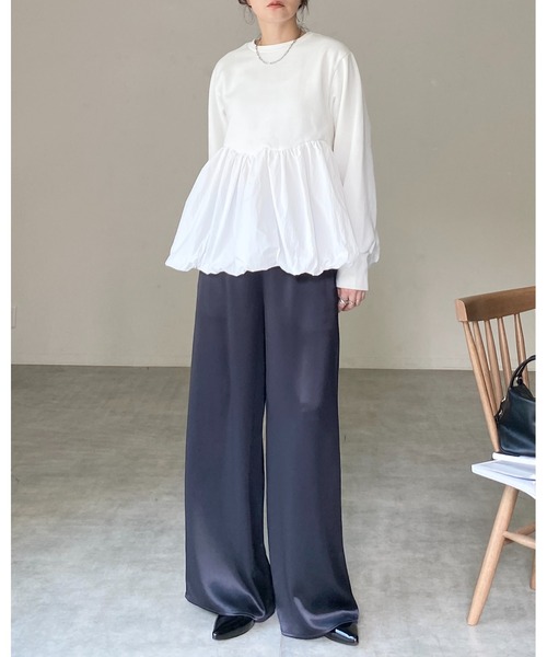 She's Closet 異素材切替バルーンペプラムトップス レディース