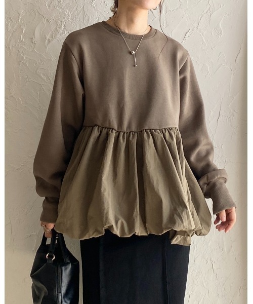 She's Closet 異素材切替バルーンペプラムトップス レディース