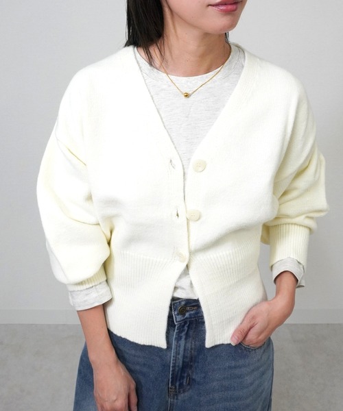 レステラ　白カーディガン CORDURAリラックスVネックカーディガン＜グリーン＞(S グリーン