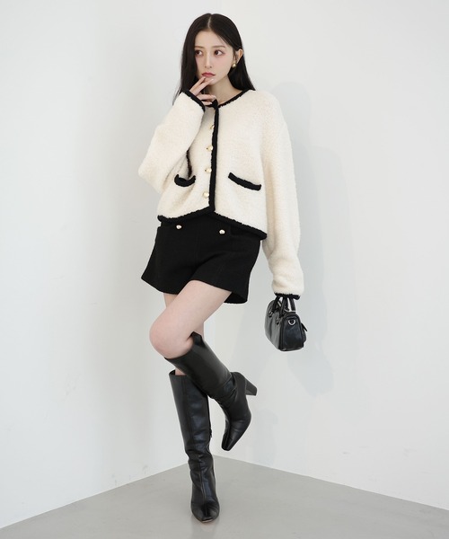 ジャケット ノーカラージャケット TEDDY KNIT JACKET レディース_9