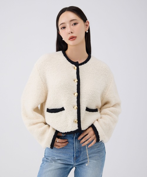 ジャケット ノーカラージャケット TEDDY KNIT JACKET レディース_4