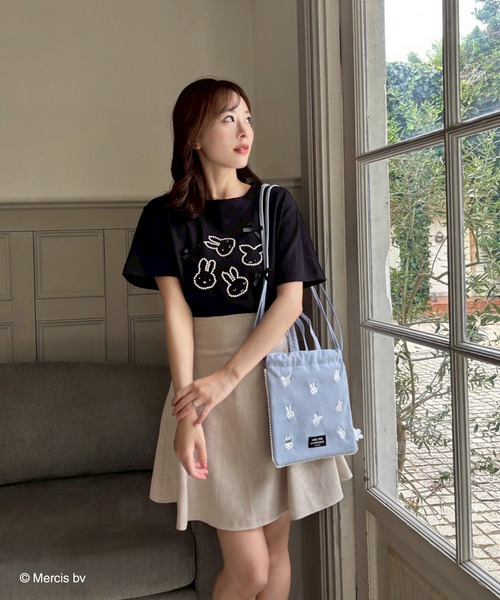 miumiu リボン パールクリスタル装飾つき カットソー Tシャツ MIIA（ミーア） tシャツ miffy パールリボンTシャツ レディース