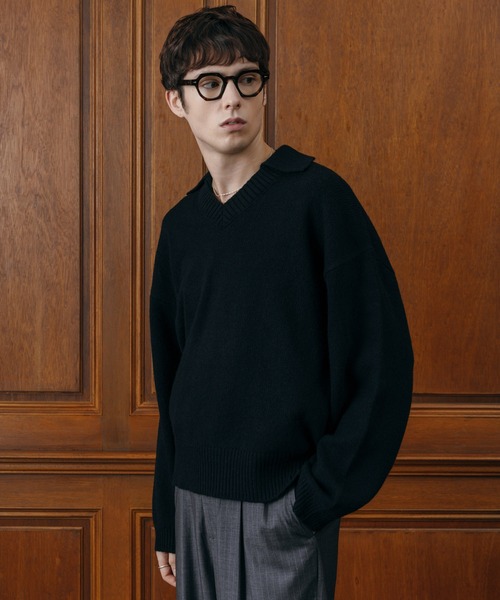 LURAKU セーター ニット Wool Layered Knit Polo / ウールレイヤード