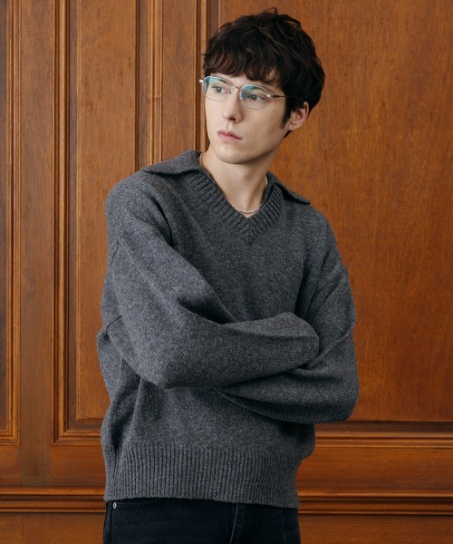 LURAKU セーター ニット Wool Layered Knit Polo / ウールレイヤード