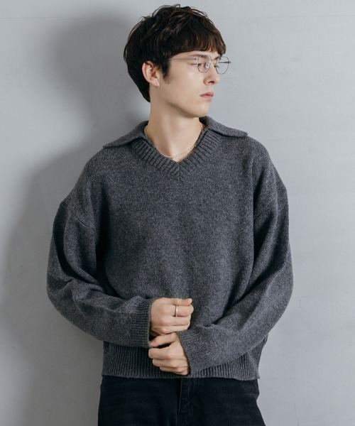 新品 Q RETAILORウールシルクカシミヤ ニットポロ LURAKU セーター ニット Wool Layered Knit Polo / ウールレイヤード