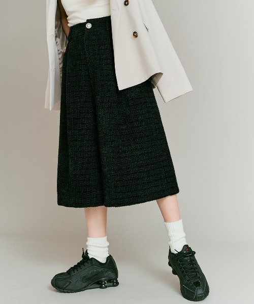 W：Huku ハーフパンツ ワイドパンツ パンツ 短パン ウールミックス