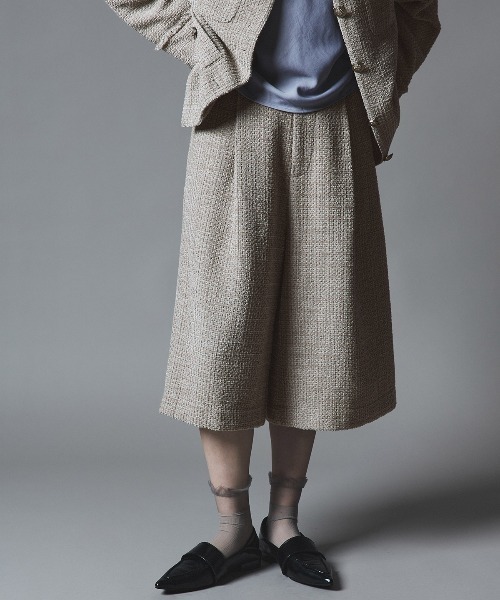 W：Huku ハーフパンツ ワイドパンツ パンツ 短パン ウールミックス