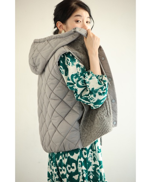 cawaii ベスト ジレ ニットと中綿キルティングの異素材組み合わせ