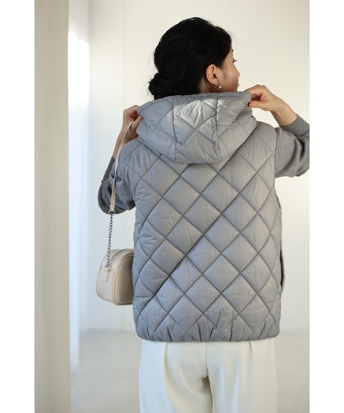 cawaii ベスト ジレ ニットと中綿キルティングの異素材組み合わせ