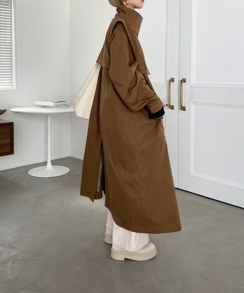 CFT. ステンカラーコート コート スタンドカラーパーツプリーツロング