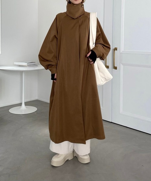 CFT. ステンカラーコート コート スタンドカラーパーツプリーツロング