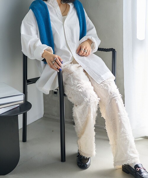 「PUBLUX」 イージーパンツ フリ- オリーブ レディース_画像2