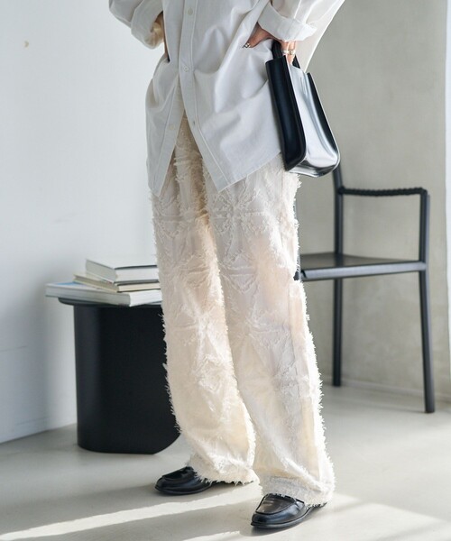 「PUBLUX」 イージーパンツ フリ- オリーブ レディース_画像8