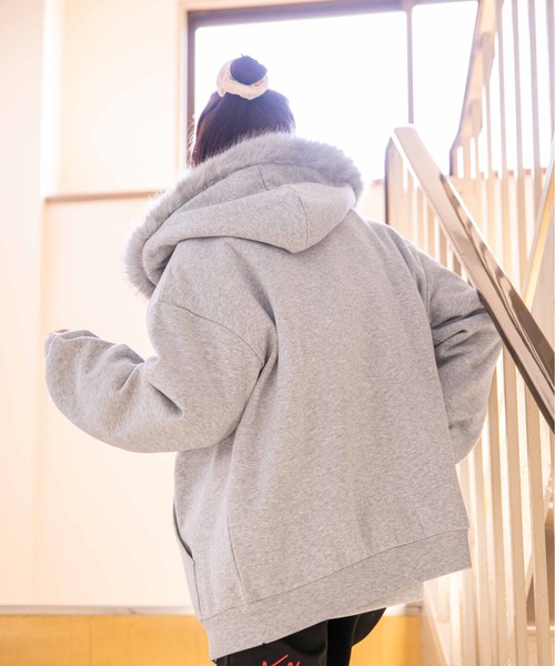 パーカー 「ファーフード×裏起毛」レディース ジップパーカー