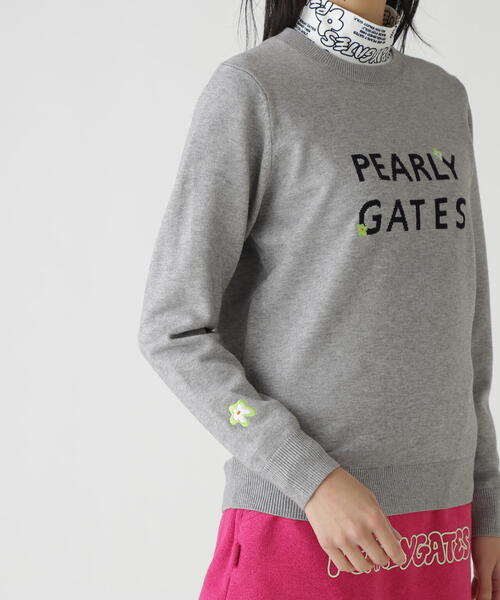 【パーリーゲイツ】新品サイズ1インターシャニットプルオーバー ¥50.400 12G部分ジャガードカシミヤタッチコットンハイネックニットプル