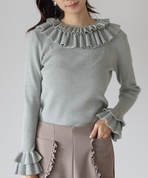 ノーブル 新作 フリル ニット natural couture ニット セーター 異素材フリルニット レディース