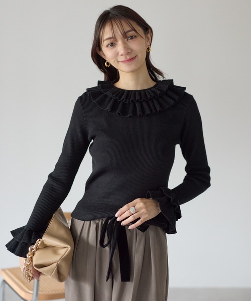 Neige（ネージュ） ニット セーター ダブルフリルリブニット