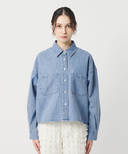 【美品】UNITED ARROWS ライトブルー フラワー柄 半袖シャツ36 UNITED 新品▽ ユナイテッドアローズ 半袖シャツ デニム 裏花柄 UNITED