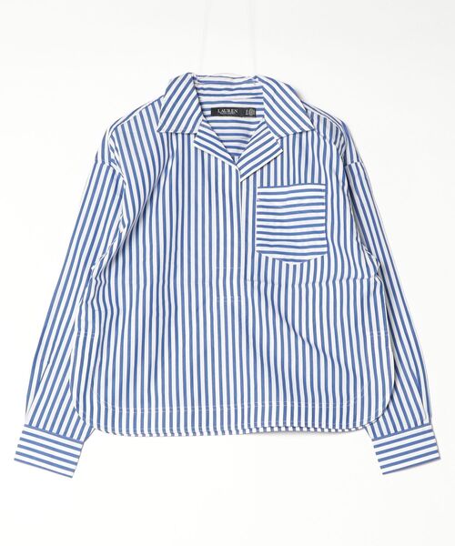 美品 RALPH LAUREN ラルフローレン ワイシャツ 4 コットン100％ 半袖 ストライプ レディース AM8092A75 LAUREN RALPH LAUREN（ローレン ラルフローレン） ブラウス シャツ