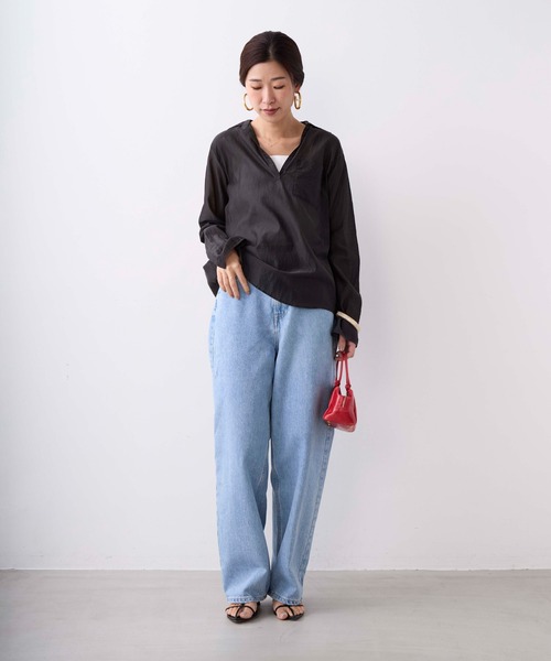ティッカ TICCA キュプラ 長袖 シャツ ブルー レディース とろみ TICCA（ティッカ） スクエア ビッグシャツ 日本製 / レディース