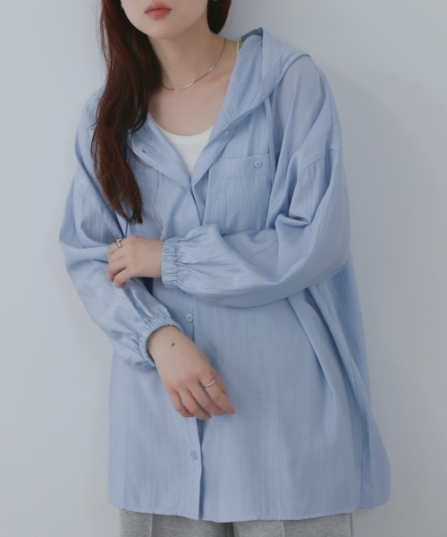 NAVY ブラウス シャツ ワッシャー シアー フード付きシャツ レディース