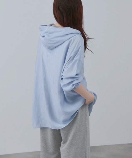 NAVY ブラウス シャツ ワッシャー シアー フード付きシャツ レディース