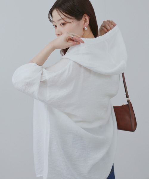 NAVY ブラウス シャツ ワッシャー シアー フード付きシャツ レディース