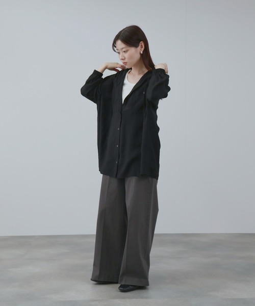 NAVY ブラウス シャツ ワッシャー シアー フード付きシャツ レディース NAVY ブラウス シャツ ワッシャー シアー フード付きシャツ レディース