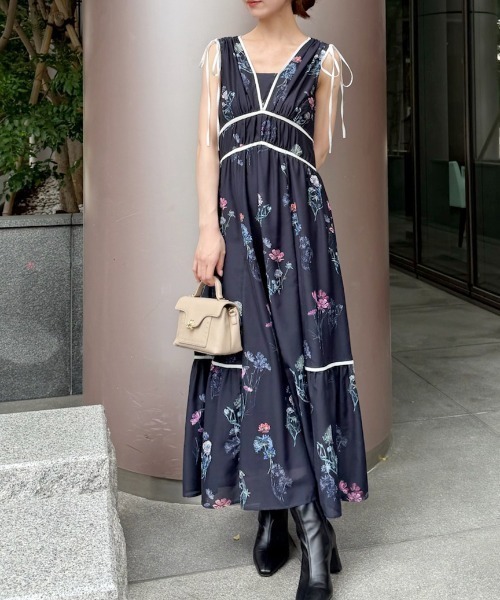 SNIDEL 花柄ワンピース ネイビー サイズ0 SNIDEL（スナイデル） ノースリーブワンピース 0 ネイビー レディース