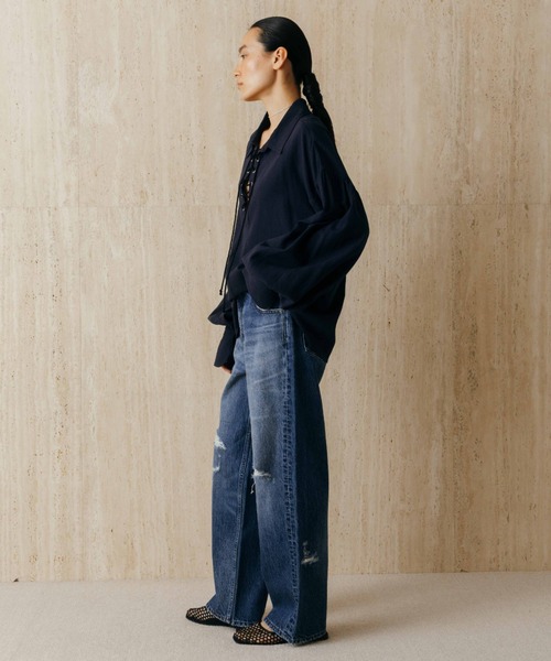 ワイドパンツ ジーンズ デニム デニムパンツ RIPPED JEANS/リップドジーンズ レディースの画像