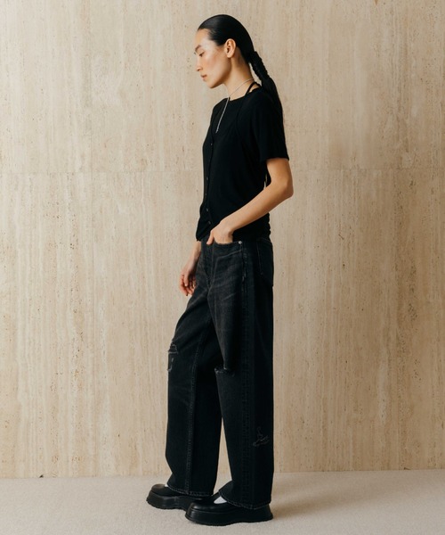 ワイドパンツ ジーンズ デニム デニムパンツ RIPPED JEANS/リップドジーンズ レディースの画像