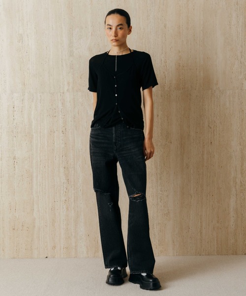 ワイドパンツ ジーンズ デニム デニムパンツ RIPPED JEANS/リップドジーンズ レディースの画像