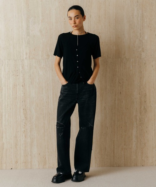 ワイドパンツ ジーンズ デニム デニムパンツ RIPPED JEANS/リップドジーンズ レディースの画像